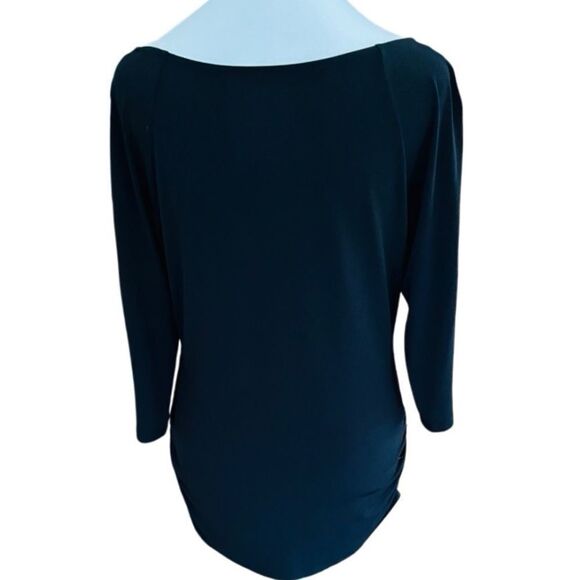 I.N.C. black boatneck 3/4 sleeve polyester spandex top with sleeve zippers sz S - Picture 7 of 8